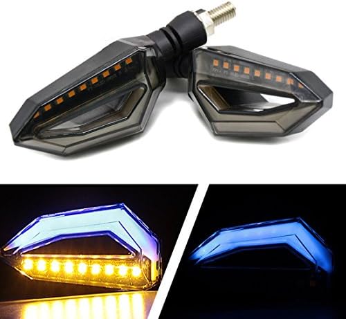 FEZZ Motorcycle LED Turn Signal Light Amber Indicators Blinkers DRL Daytime Running Lamp Blue Universal DC 12V Waterproof (Pack of 2)