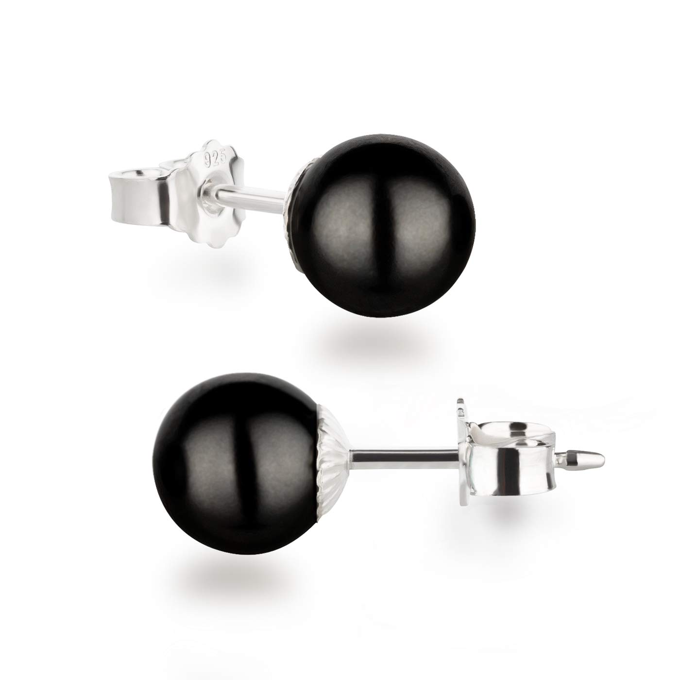 Schöner-SD 925 silver stud earrings with round pearls 8 mm Black