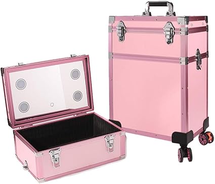Professional 2 In1 Rolling Makeup Train Case With Mirror And Dimmable Lights Cosmetic Vanity Trolley Studio Jewelry Organizer Luggage Wheeled Box For Show Travel Business Color Pink Amazon Co Uk Beauty