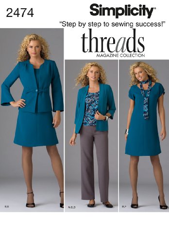 Simplicity Threads Magazine Pattern 2474 Women's Dress or Top, Pants, Jacket, Scarf and Knit Cardigan Sizes 20W-28W