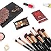 Qivange 10pcs Powder Bronzer Cosmetic Brushes Kabuki Flat Foundation Eyeshadow Makeup Brushes Set(Black with Rose Gold)