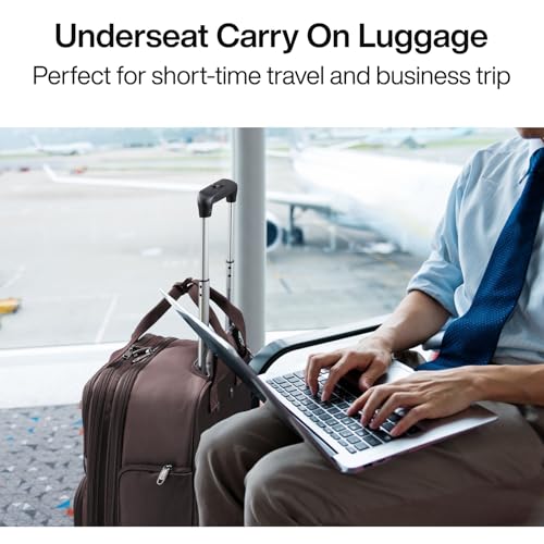 Hanke Softside Underseat Carry On Luggage with Wheels,Travel Luggage Rolling Bag Small Suitcase，Coffee, Underseater 16-Inch