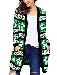 Sidefeel - Cardigan de manga larga para mujer, diseño geométrico de renos