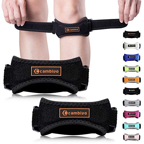 Cambivo 2 Pack Knee Strap Brace, Knee Pain Relief and Patella Band, Knee Band Support for Hiking, Soccer, Basketball, Running, Tennis, Volleyball, Squats and Tendonitis (Black-Orange)