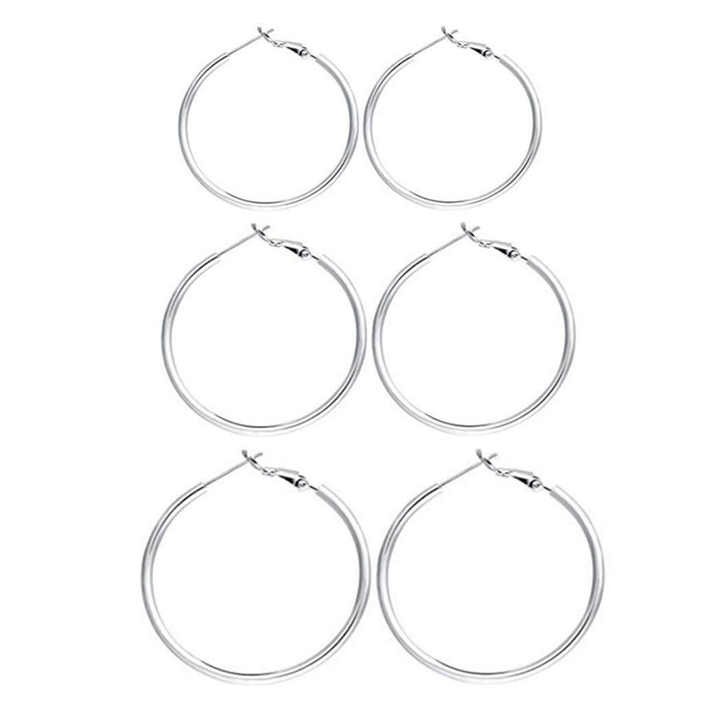 3 Pairs Silver Hoops Earrings for Women, 925 Sterling Silver Post Hoop Earrings, Large Hoop Earrings Set for Girls Gifts(50/60/70mm)