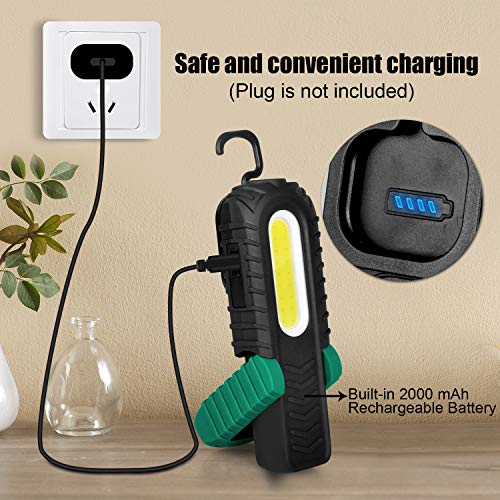 VAVOFO 18 Portable COB LED Work Light 350 Lumens, USB Rechargeable Work Lights with 360 Degree Magnetic Base for Car Repair, Household and Emergency Use, Shock Vibration Shatter Resistant (2 Pack)