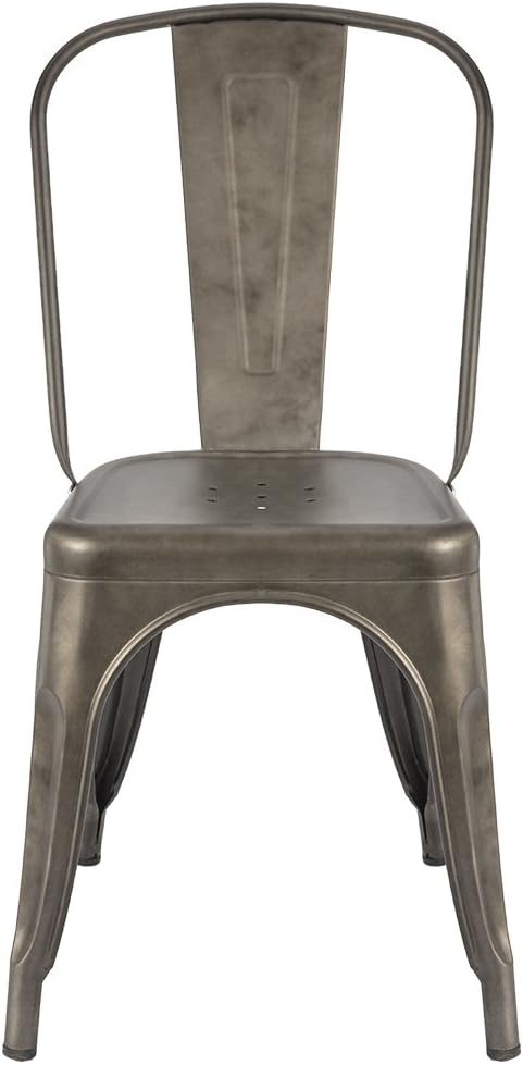 Furmax Metal Dining Chair Indoor-Outdoor Use Stackable Classic Trattoria Chair Chic Dining Bistro Cafe Side Metal Chairs Set of 4 (Gun): Home & Kitchen