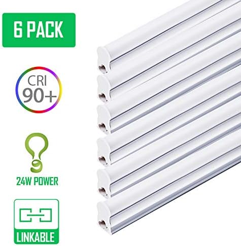 Tangda T5 Integrated Single Fixture 24W 180 Degrees Beam Angle 6000K 90CRI LED Utility Shop Light 4FT Bright White with Cord Switch for Home Office Warehouse Factory Kitchen Library Pack of 6