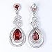 EVER FAITH Wedding Jewelry Crystal Zircon July Birthstone Dual Leaves Teardrop Earrings Red Ruby Color Silver-Tone