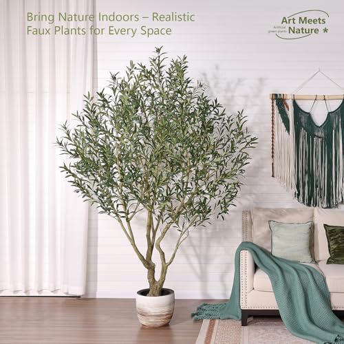 Verinatural Olive Tree Artificial Indoor 8ft - UV Resistant Large Fake Plants - Realistic Faux Olive Tree in Pot - Tall Artificial Plants Outdoor for Home, Patio, Living Room, Office Decor,VN138