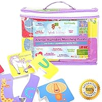 Foam Bath Letters Wet & Stick Educational Animal Alphabet Matching Puzzle Toy - Toddlers Kids Girls Boys - Safe Non Toxic Floating Bathtub Learning Set -- Includes Free Mesh Organizer Bag