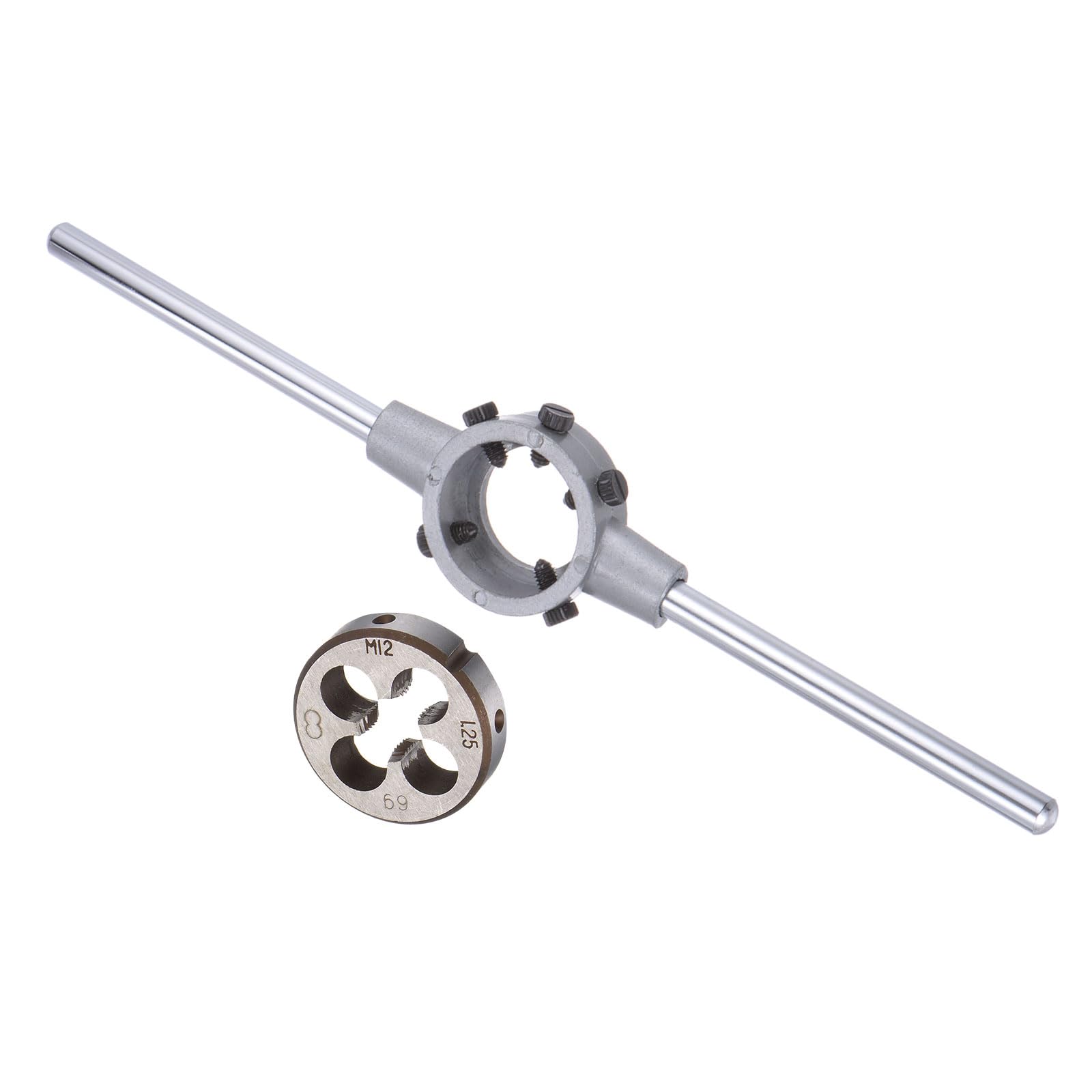 CoCud Die Stock Handle Set, M12x1.25 Thread Die & Fit 38mm OD / M12-M16 Die Wrench Tool Kit - (Applications: for Threading Repairing), 1-Set