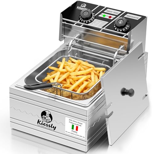 20L Electric Fryer, 3500W Commercial Deep Fryer with Baskets, Stainless Steel Double Bowl Fryer with Time and Temperature Control (Single Fryer 10L IO4)