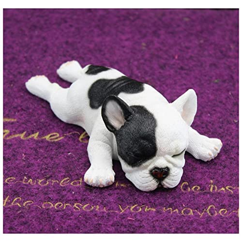 Sanmum Miniature French Bulldog Garden Statue Dog Figurines Resin Sculpture Forest Animal Statue Outdoor Decor Yard Planter Flower Pot Ornaments (Cow colored lying posture)