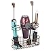 mDesign Over Door Bathroom Hair Care & Styling Tool Organizer Storage Basket for Hair Dryer, Flat Iron, Curling Wand, Straightener - Hang Inside or Outside Cabinet Doors, 3 Sections, Venetian Bronze