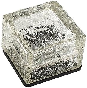 Solar Powered LED Glass Brick Landscape Light for Driveways, Gardens, Pathways. Water Resistant, Includes Rechargeable Battery. Warm White, 3”x3”