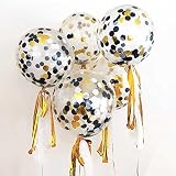Sharlity 12 Pack 12 inch Confetti Balloon Kit with Metallic Confetti in Black & Gold For Party Decoration