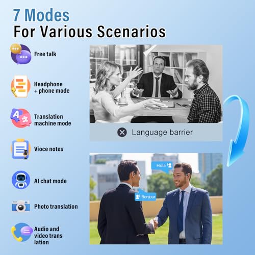 AI Auriculares Traductores de Idiomas, 7 Modos de 58H Auriculares Bluetooth Oído abierto para Viajes Negocios, 2026 Bluetooth 5.4 Traducción Audífonos de traducción en tiempo real 164 idiomas, Negro