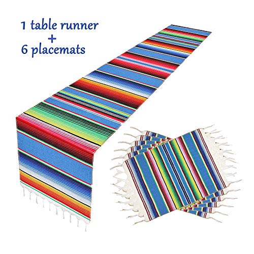 Mexican Table Runner with 6 Place Mats, Mexican Party