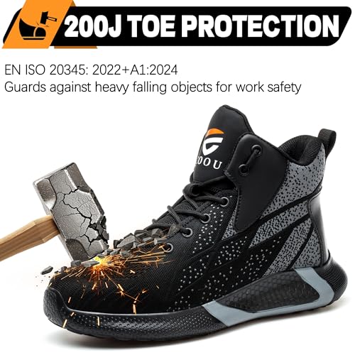 PAQOZKC Botas de Seguridad para Hombre Mujer Ligeras Botas de Trabajo con Punta de Acero Comodas Zapatos de Seguridad Caña Alta 35-48 EU