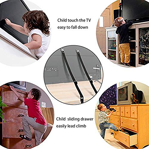 Convallaria Furniture/TV Safety Straps, Adjustable Safety Tethers, Secure Home Baby Child Proofing for Flat Screen TV, Dresser, Cabinet, Bookshelf, Wardrobe (2 Pack, Black) - Thumbnail 7