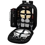 Picnic at Ascot - Deluxe Equipped 2 Person Picnic Backpack with Cooler & Insulated Wine Holder - Black