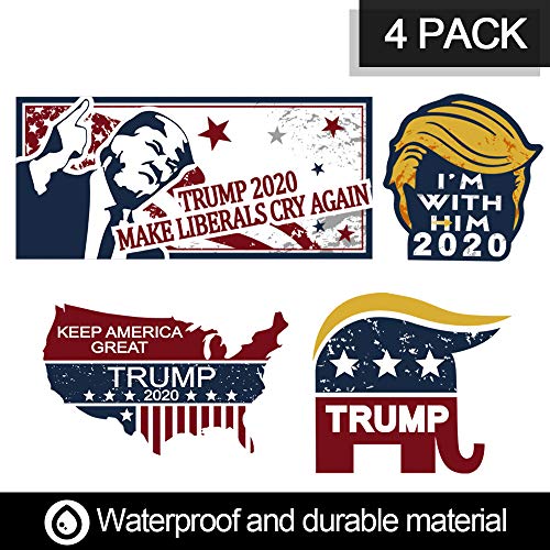 HNHUAMING 4Pcs Donald Trump for President Car Sticker Bumper Sticker Decal Make America Great Again/Make Liberals Cry Again/I'm with Him