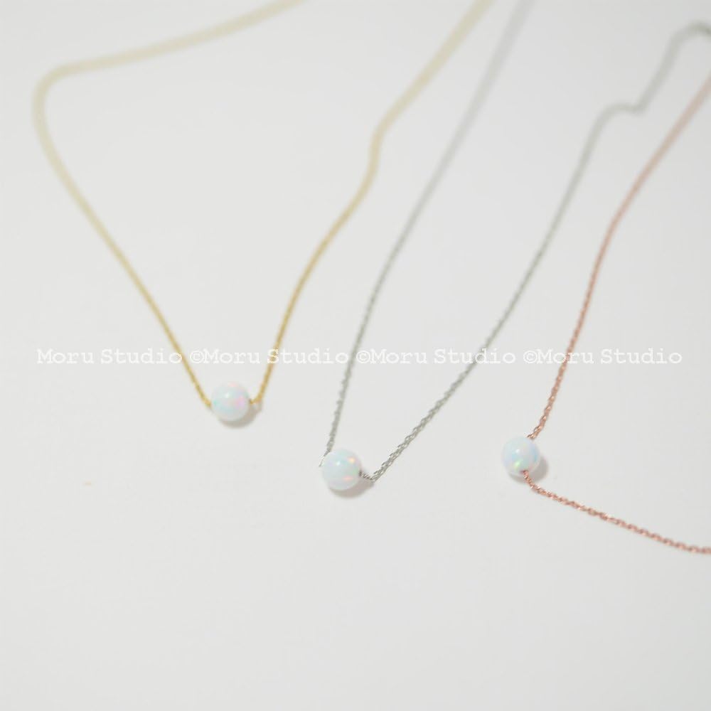 Sterling Silver Dainty Opal Choker Necklace, White Opal on Thin Delicate Sterling Silver Chain, October Birthstone Jewelry Opal Bead Necklace White Opal 156