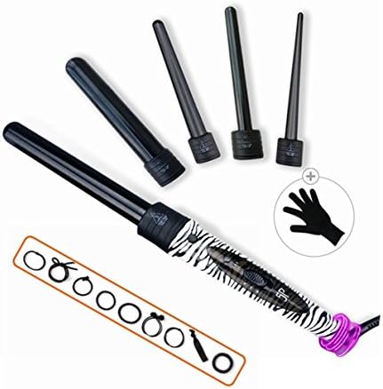 Curling Iron Wand Set 5 in 1 Hair Culer with 5 Interchangeable Ceramic Barrels Heat Resistant Glove for Long Thick Frizzy Hair