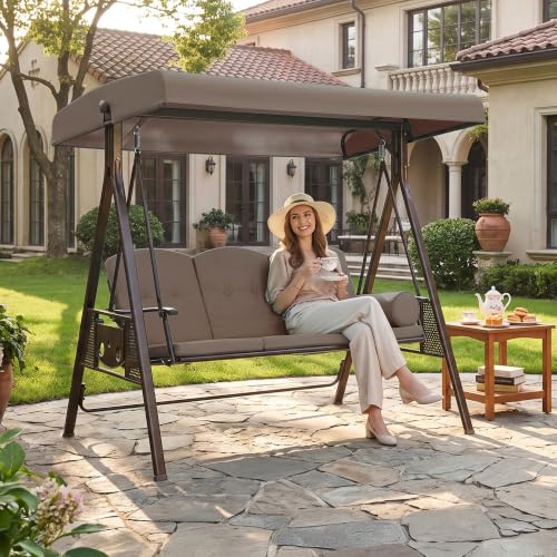 PURPLE LEAF Outdoor Porch Swing for Adults Durable Bronze Aluminum Frame |