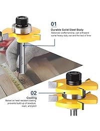 SILIVN Juego de 3 piezas 1 4" vástago a juego lengua y ranura router Bit + 45º bloqueo Miter router Bit 3 4" junta de stock punta de enrutador (vienen con un collar de resorte de 1 4 ER20)