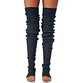 Happyupcity Black Knit Thigh Highs Leg Warmer Womens Winter Over Knee High Footless Socks Ribbed Solid Leg Warmer for Yoga Party Accessories