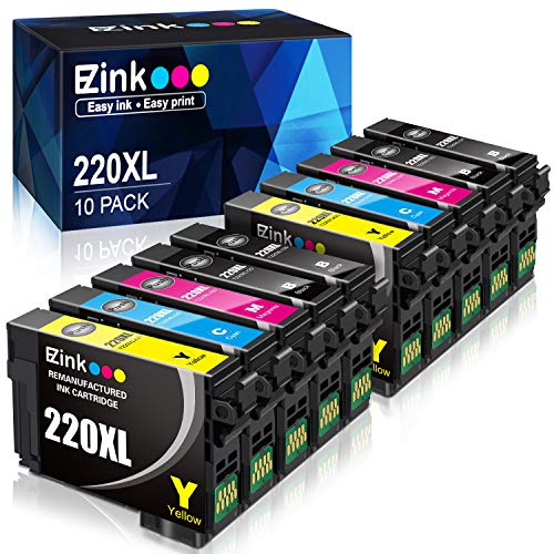 E-Z Ink (TM) Remanufactured Ink Cartridge Replacement for Epson 220 XL 220XL T220XL to use with WF-2760 WF-2750 WF-2630 WF-2650 WF-2660 XP-320 XP-420 XP-424(4 Black, 2 Cyan, 2 Magenta, 2 Yellow)10Pack