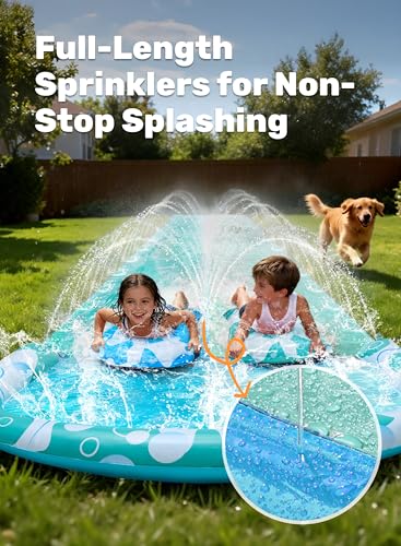 JOYIN 32.5ft/999cm Water Slide with 2 Inflatable Boards, Extra Long Heavy Duty Double Slide with Sprinkler, Summer Toy for Kids and Adults, Blue, Light Blue