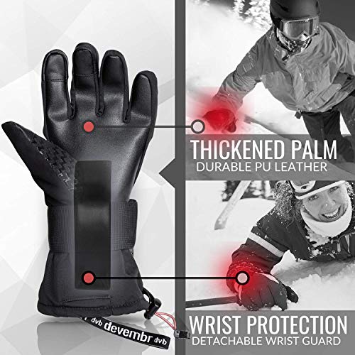 Ski Gloves Men&Women,devembr Snowboard Gloves 3M Thinsulate Insulation(Black,S) - Thumbnail 2