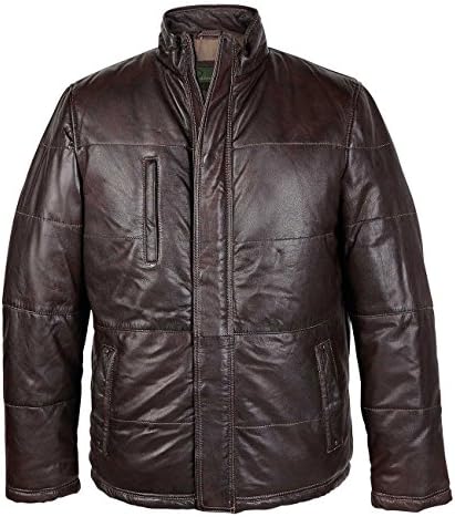Leo: Men's Brown Padded Leather Jacket, M, Brown