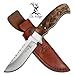 Elk Ridge - Outdoors Fixed Blade Knife - 8.5-in Overall, 4-in Mirror Finish Stainless Steel Blade, Burl Wood Handle, Leather Sheath - Hunting, Camping, Survival - ER-303
