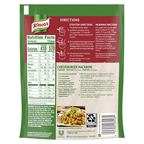 Knorr Pasta Sides Pasta Side Dish, Cheesy Bacon Macaroni, 3.8 oz