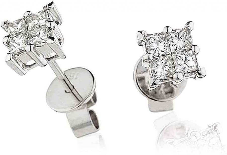 0.60CT Certified G/VS2 Four Stone Princess Cut Diamond Stud Earings in 18K White Gold
