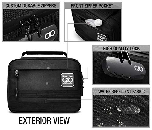 Smell Proof Case + Grinder Card | Durable Water Repellent Odor Proof Smell Proof Bag Container with Combination Lock for your Stash & Smelly Accessories: Pipe, Vape, Rolling Papers (Black)