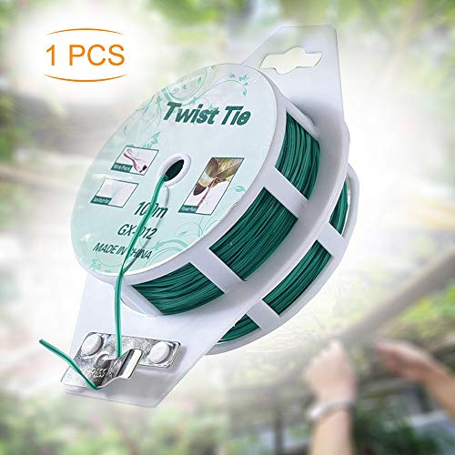 All-Purpose 328 feet Twist Ties – Multifunctional Twist Plant Ties with Cutter, for Plants Support Garden Office and Home Cable Organizing (328 Feet/ 100m, Green, Set of 1)