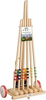 GICO Qualitäts - Krocketwagen/Krocket/Croquet FAMILY für 6 Spieler aus Holz im Transportwagen. Der Outdoor/Garten Spielspaß mit Qualitätsware aus Massivholz für die ganze Familie -Made in EU-3111