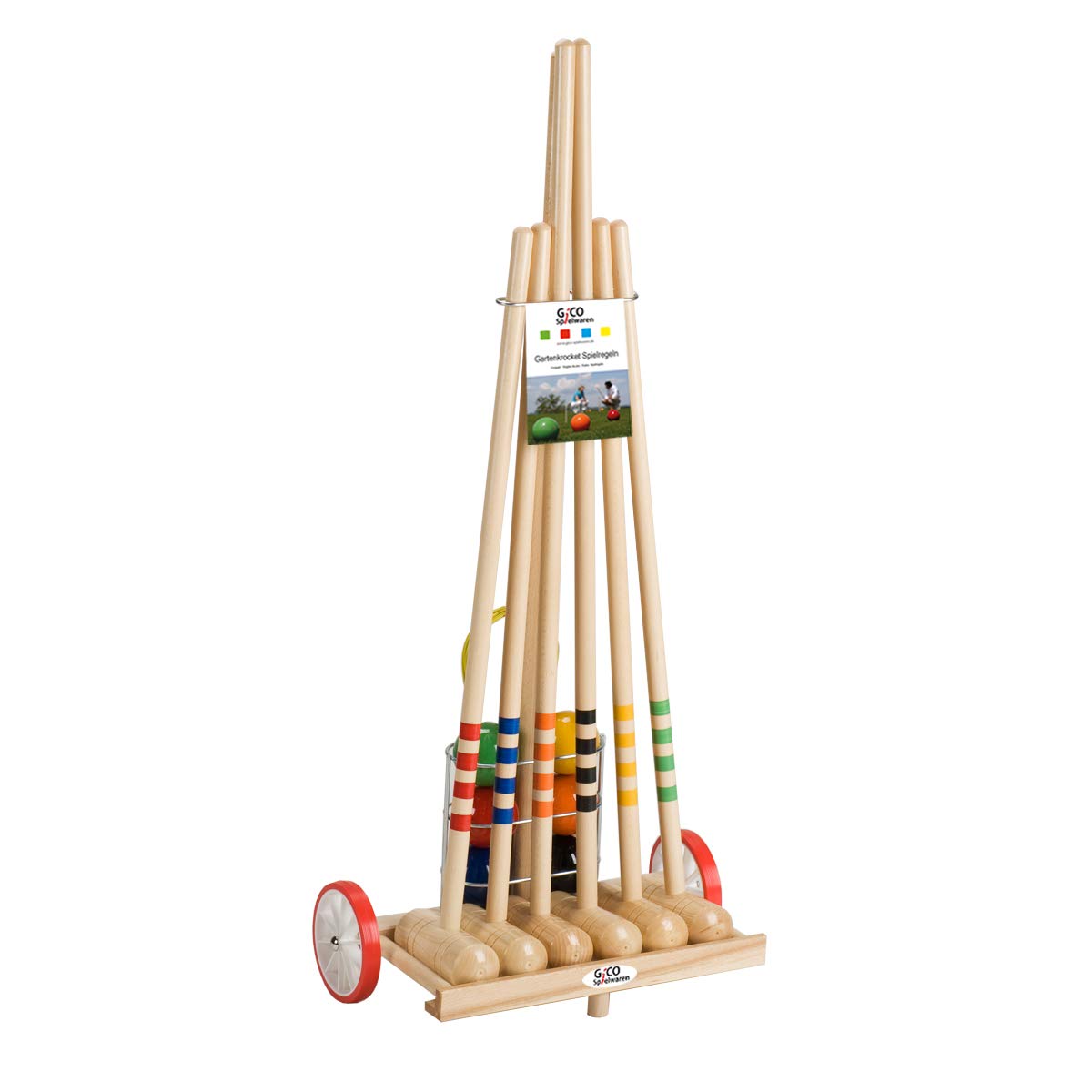 GICO Qualitäts - Krocketwagen/Krocket/Croquet FAMILY für 6 Spieler aus Holz im Transportwagen. Der Outdoor/Garten Spielspaß mit Qualitätsware aus Massivholz für die ganze Familie -Made in EU-3111