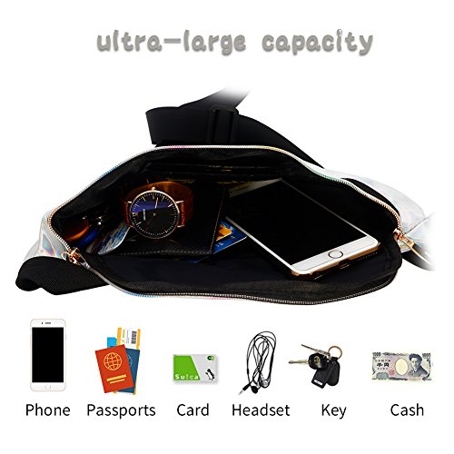 Mounchain Waist Packs By Women's Shiny Laser Holographic Waist Fanny Packs with Adjustable Waistband-Smartphone Money Coins Keys Passport Holder Silver