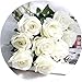 Crt Gucy Artificial Flowers Long Stem Silk Rose Flower Bouquet Wedding Party Home Decor, Pack of 6 (White)