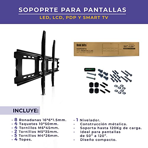 LINK BITS C50120N33 Soporte de TV Fijo para Pantallas de 50” a 120” Pulgadas, Base para televisores Colgante, Reforzado y Resistente para monitores de hasta 120 kg y VESA de hasta 900x600mm.