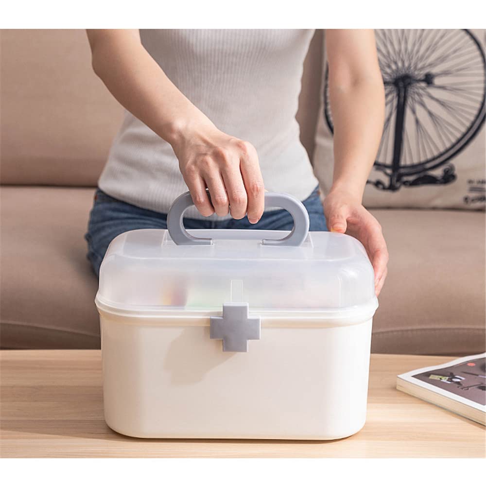 Medicine Organizer Box First Aid Health Emergency Storage Box Large Capacity Medicine Storage Bins with Lid (L)