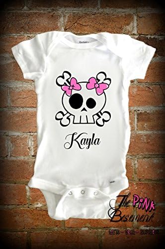HANDMADE Baby Skull Goth Gothic Punk Metal Pink Clothing kids funny Unisex Boys Girls Newborn Infant Onesies Shower Gift Clothing Gifts Personalized