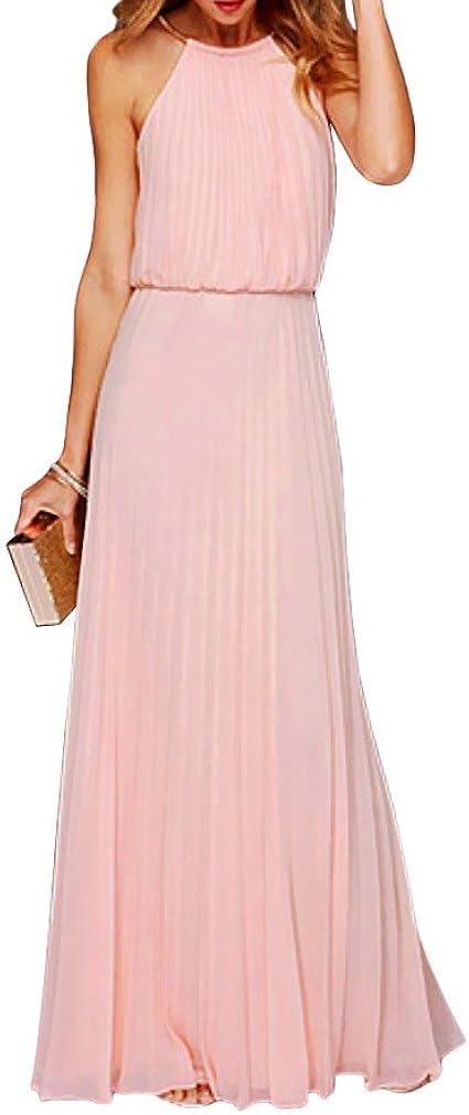 vestito lungo rosa plissettato