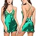 Avidlove Women V Neck Nightwear Sexy Lingerie Satin Sleepwear Lace Chemise Mini Teddy Green XXL